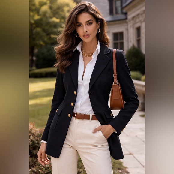 CAbi Jackets & Blazers - Early Cabi Women’s Made in USA Black Gold Button Blazer Quiet Luxury Y2K Sz 12